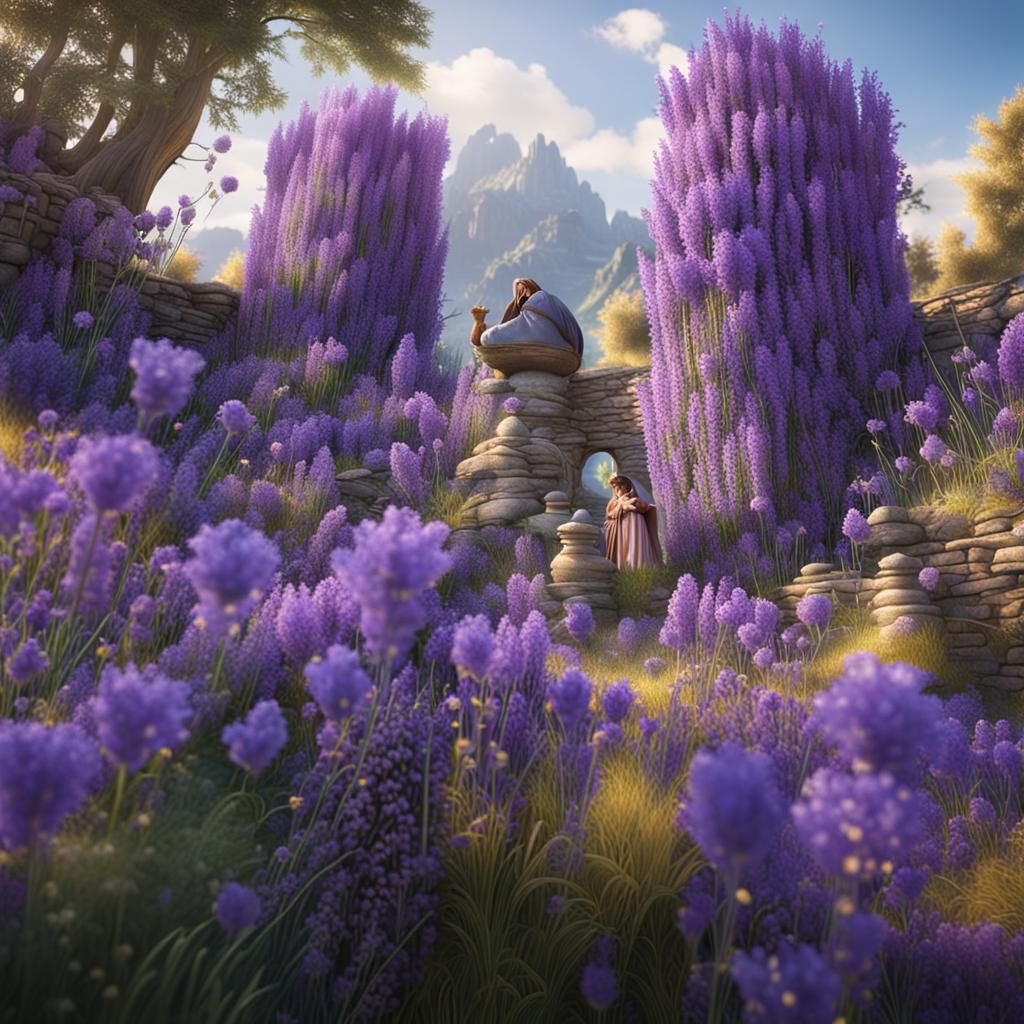 Lavender Essential Oil and Flowers: Detailed Matte Painting