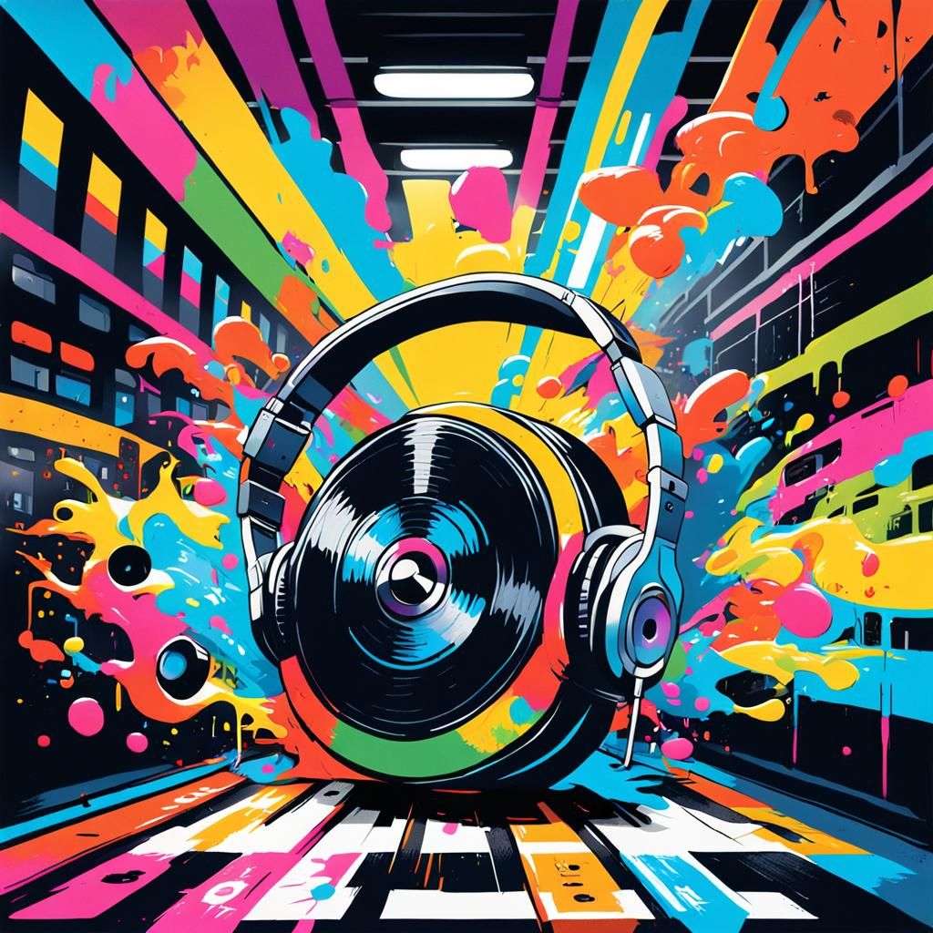 Dynamic Subway Scene in Street Art Style