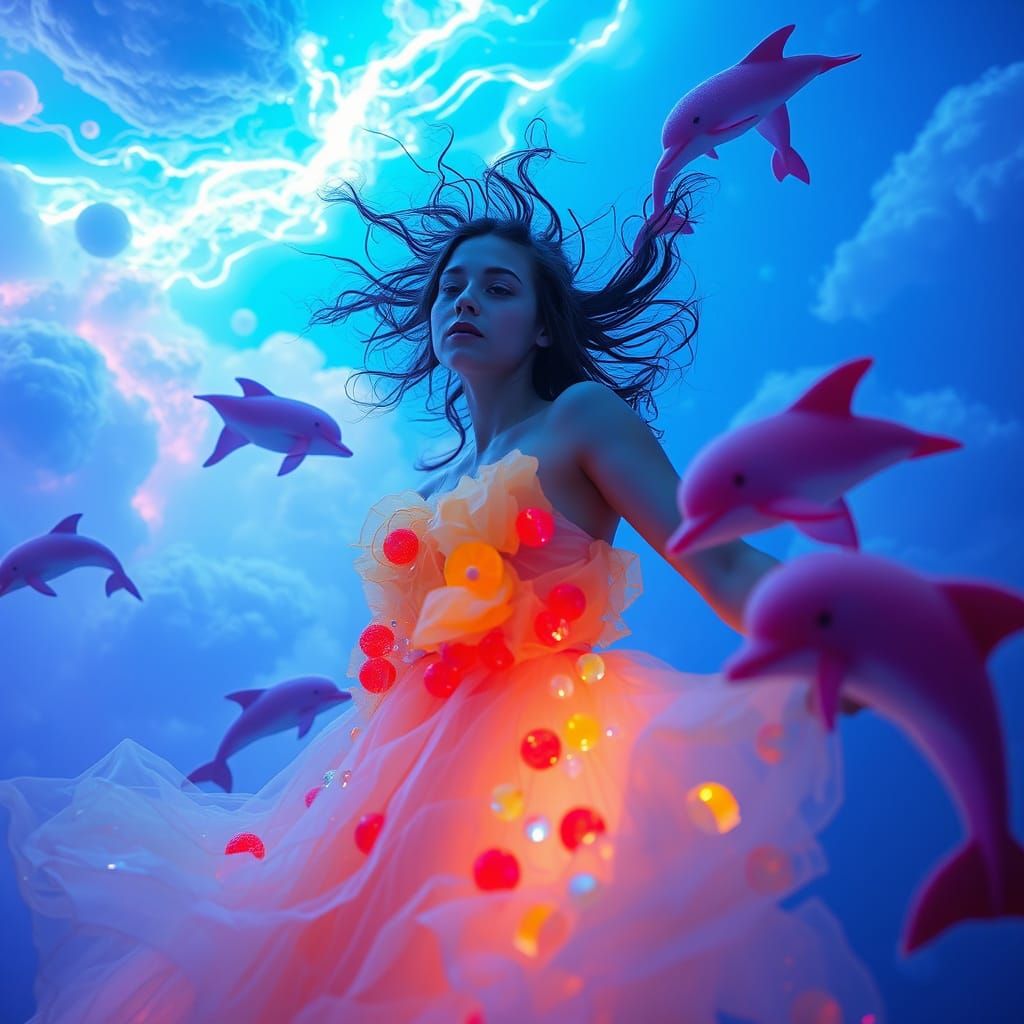 Soda Sea Dreamscape: Woman in Candied Citrus Gown