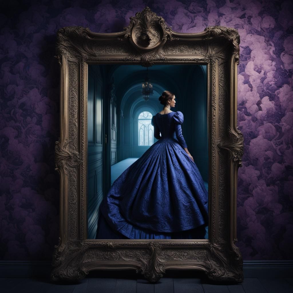 Surreal Woman in Mirror With Trompe L'Oeil Details