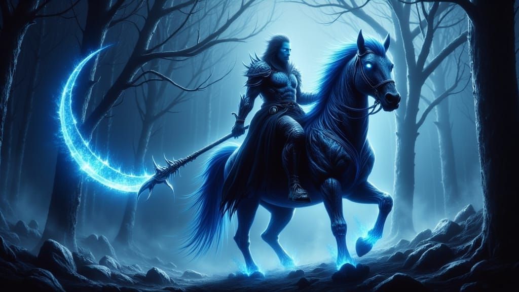 Ashen Man Rides Phantom Steed Through Dark Forest