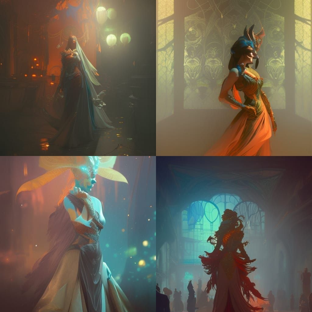 Elegant Masquerade Ball in Art Nouveau Style