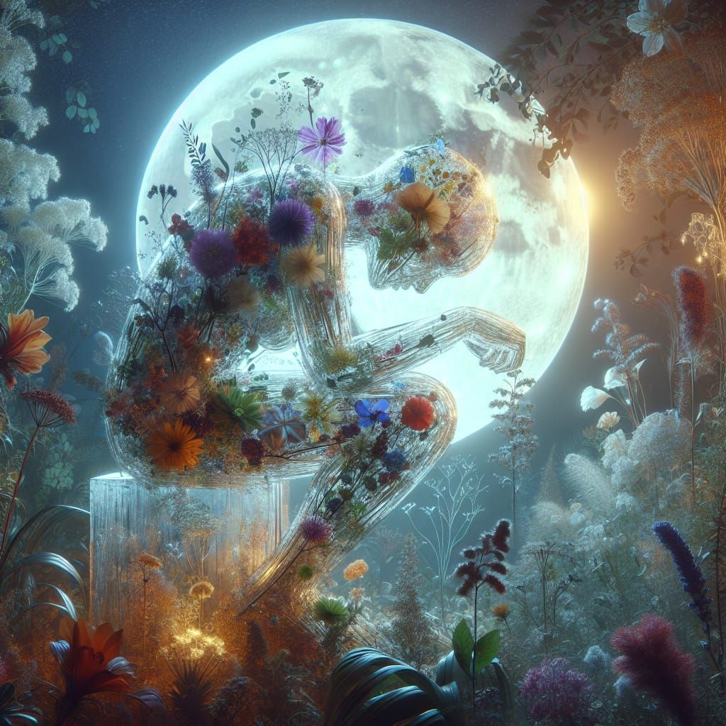 Ethereal Glass Woman Filled with Flowers