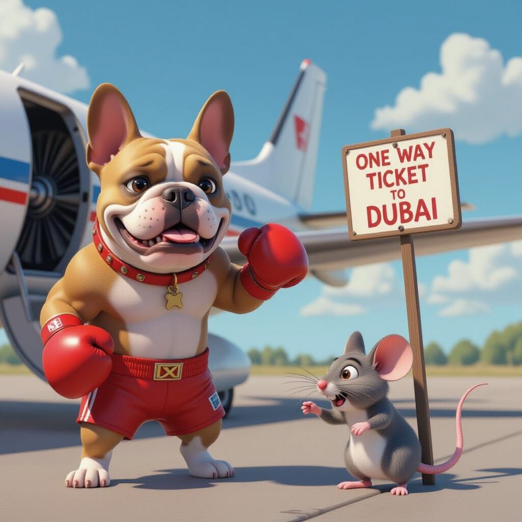 French Bulldog Boxer Heads to Dubai with Scammer Mouse