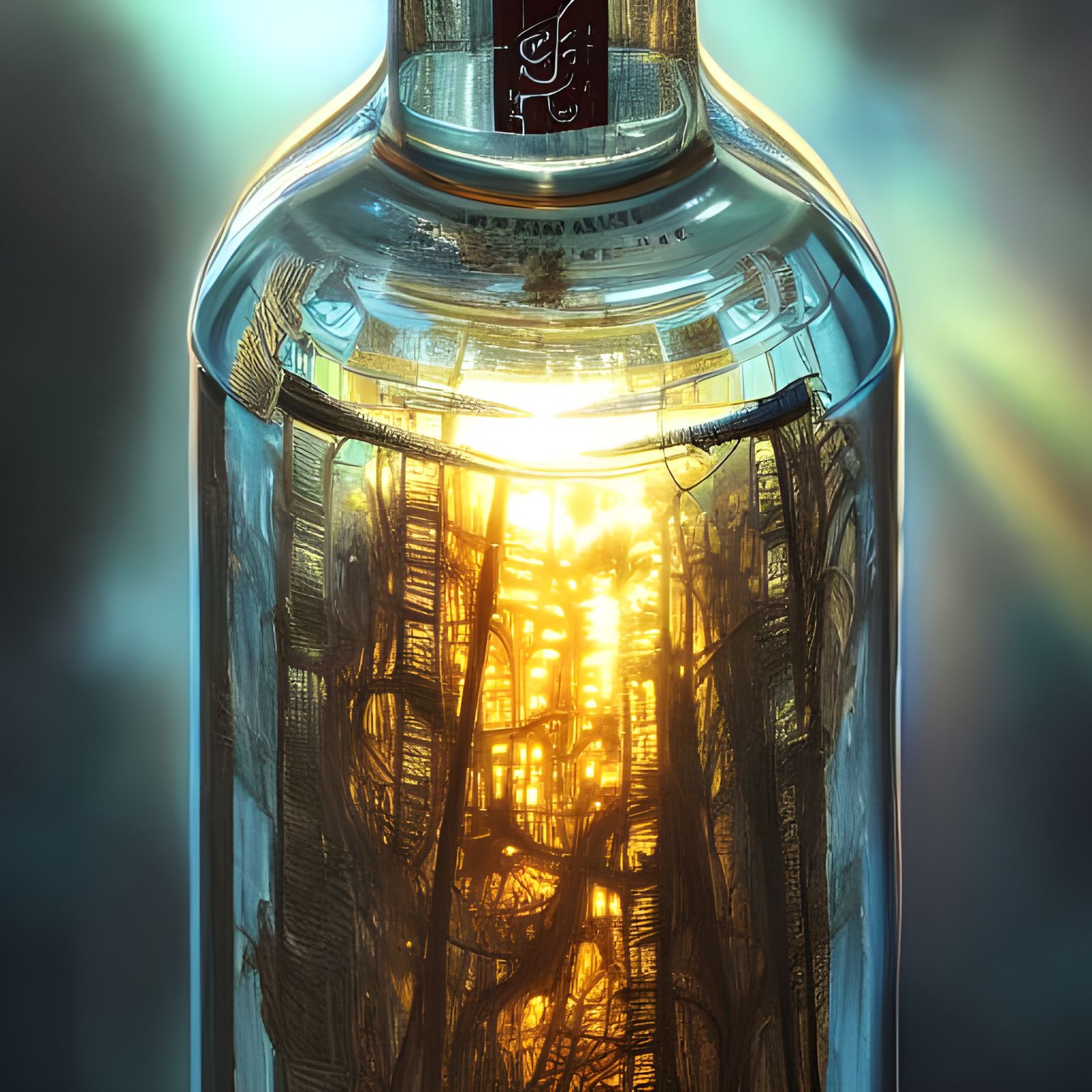 Magical Light Inside Glass Bottle, Fantasy Art