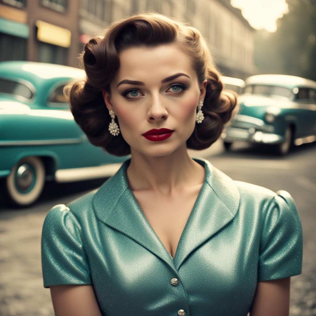 Beautiful Woman in 1950s Fashion: Realistic Cinematic Style