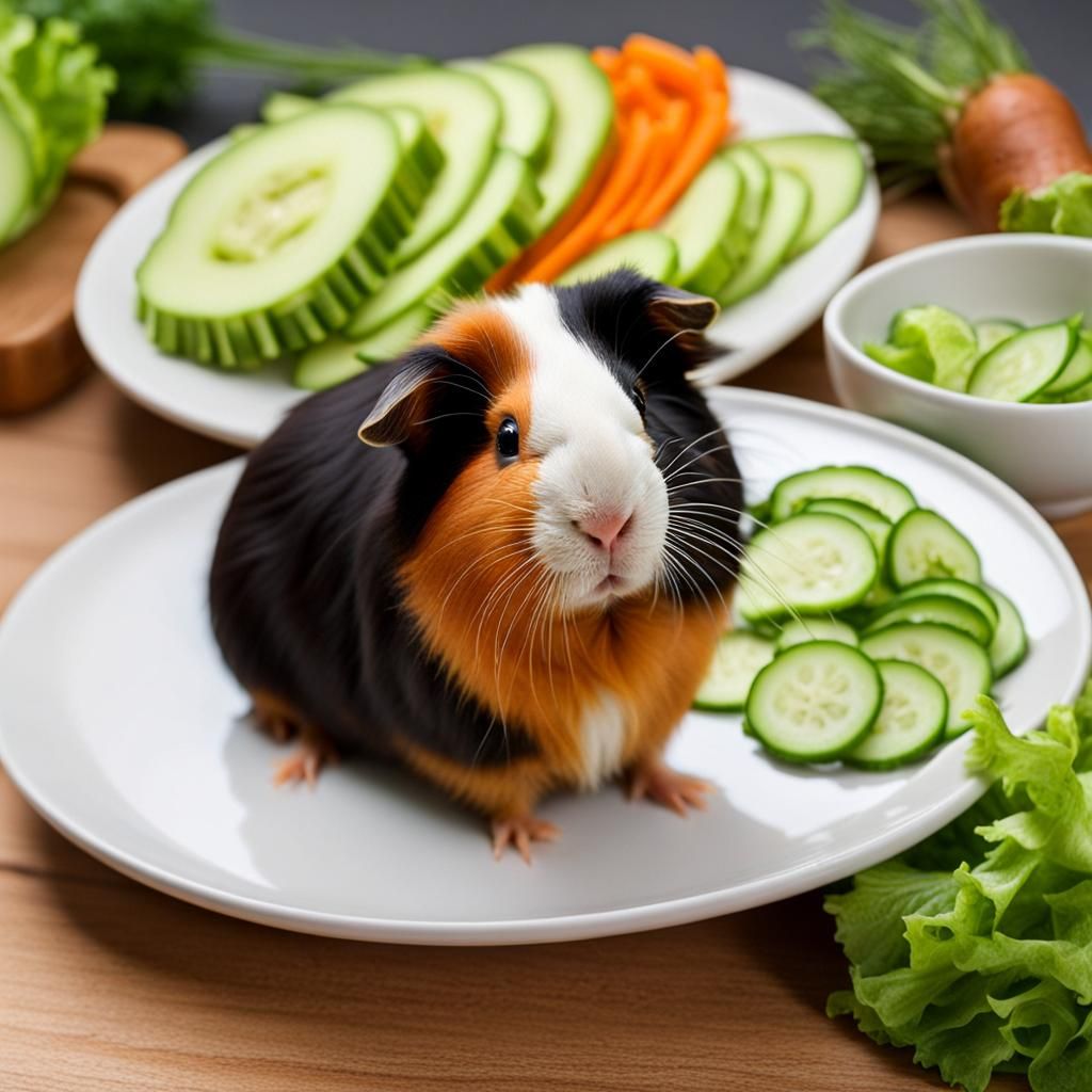 Guinea Pig Enjoying Vegetables on a Plate