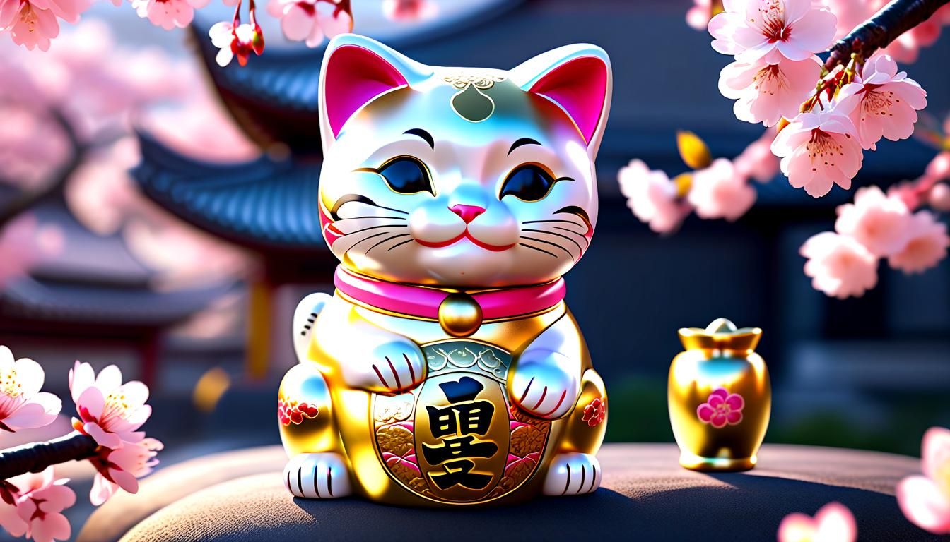 Lucky Cat 2 - Maneki Neko Sakura Gold