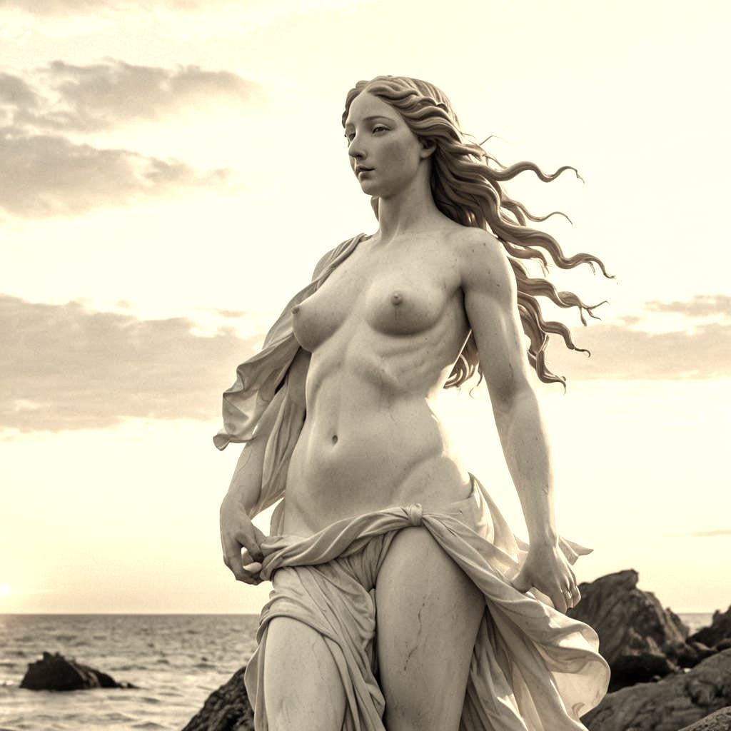 Photorealistic Statue Inspired by Botticelli's Birth of Venu...