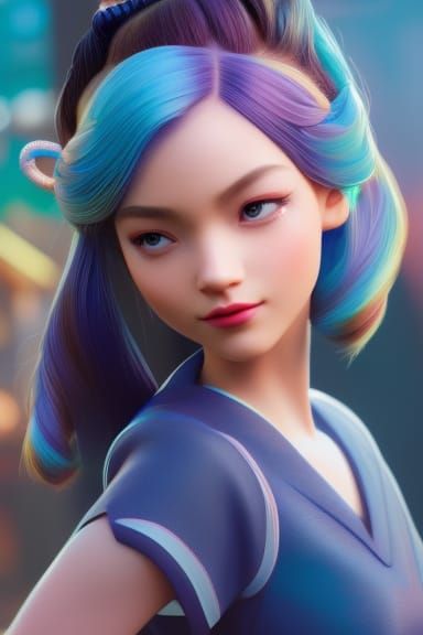 Woman in School Uniform: Detailed 3D Digital Art
