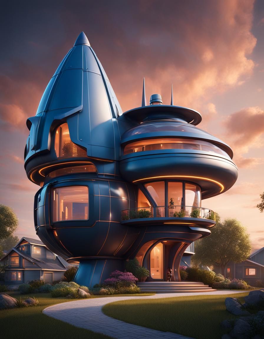 Rocket Ship House in Futuristic Suburbia