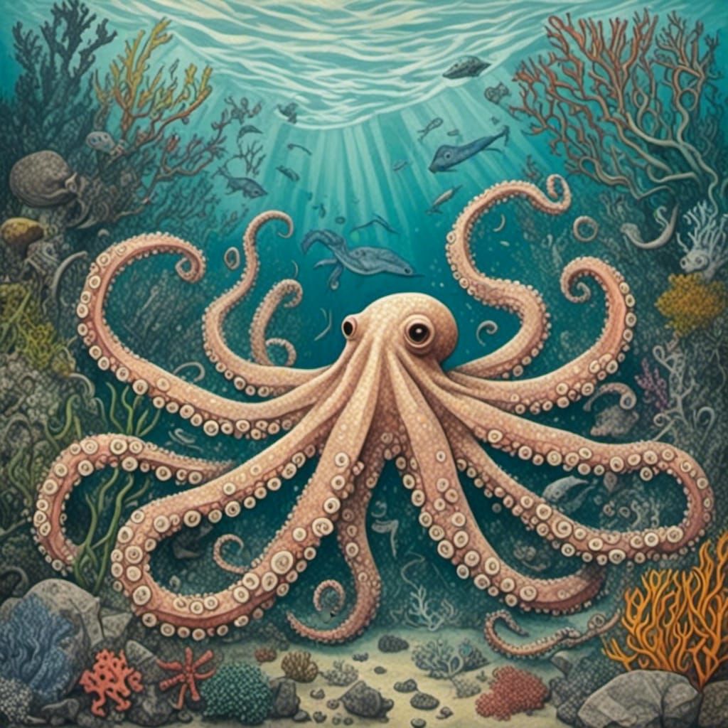 Underwater Mosaic: Octopus in Coral Reef