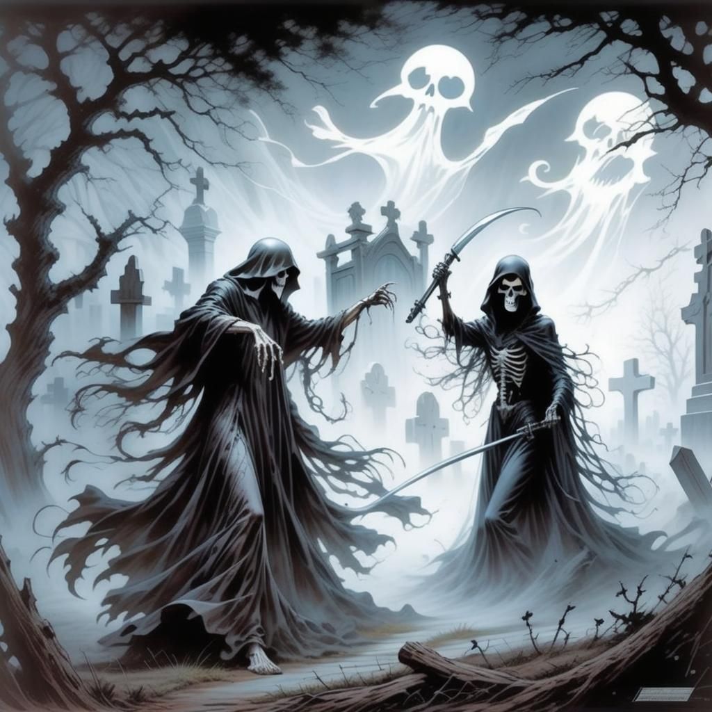 Graveyard Dance of Ghost and Grim Reaper
