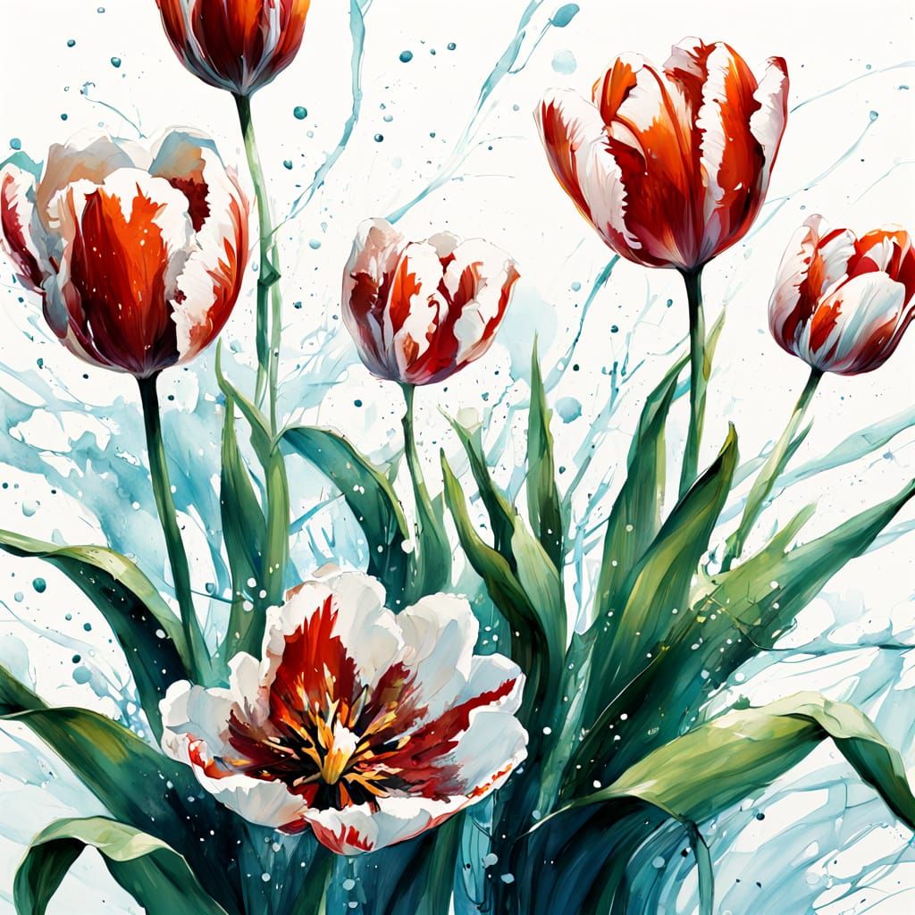 Spring Garden Tulips in Alcohol Ink Style