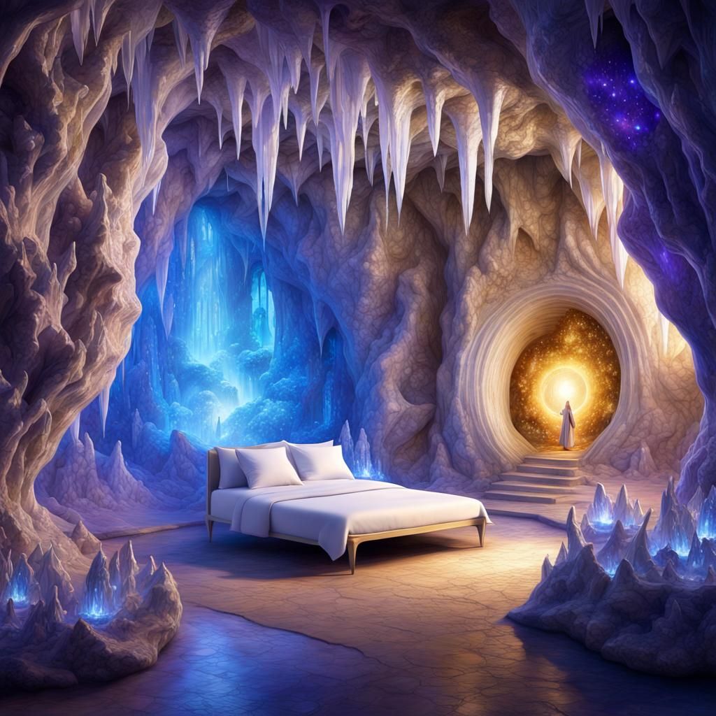 Mystic Ritual in Crystalline Underground Cavern