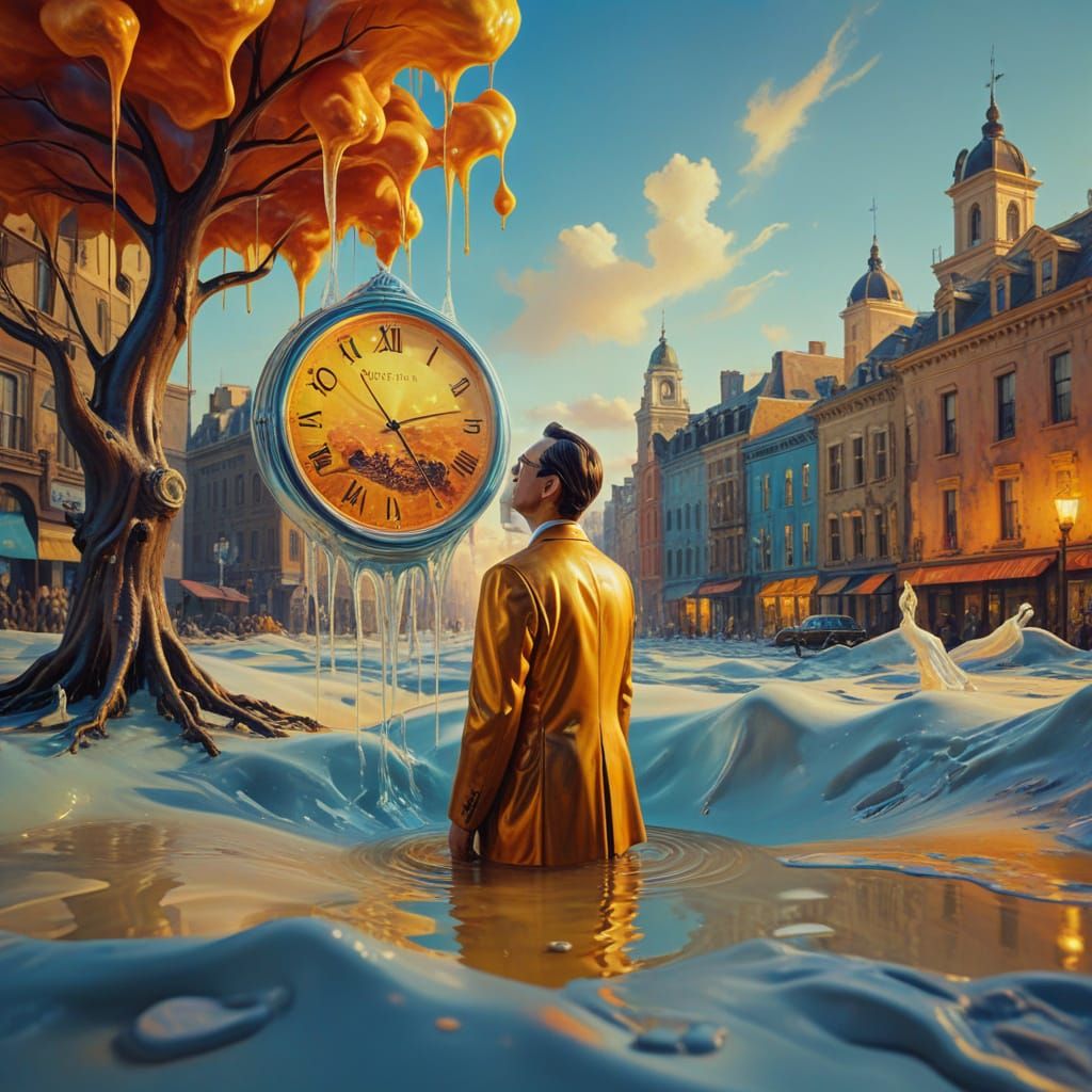 Surreal Melting Cityscape in Oil Painting Style