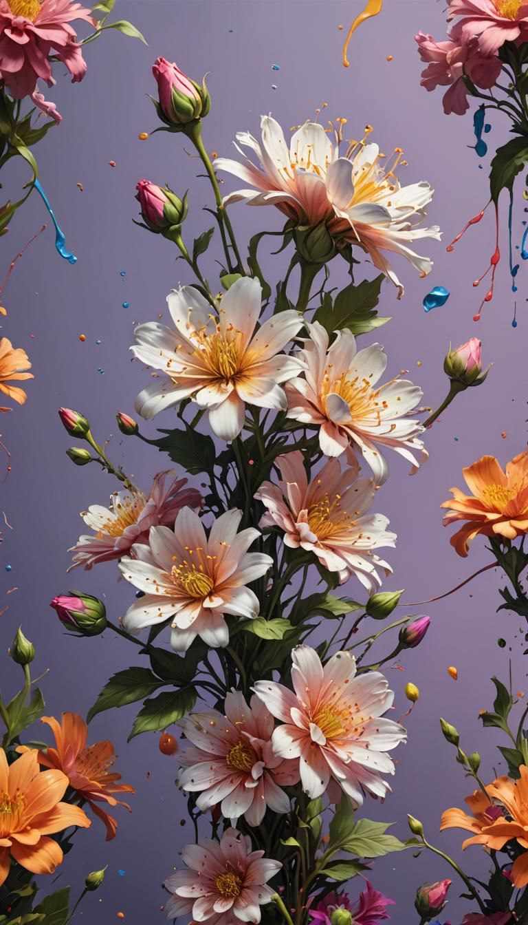 Hyperrealistic Flourish with Flowers in Splash Art Style