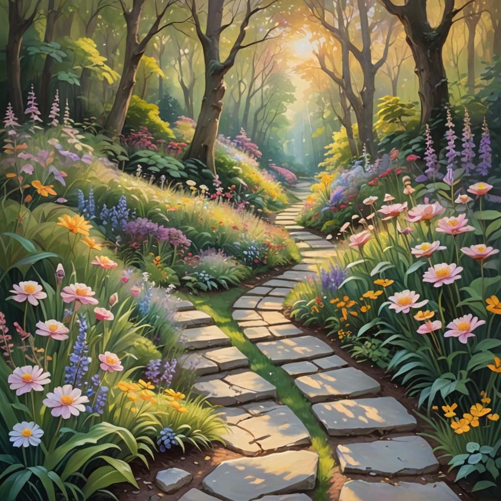 Botanical Garden Path as Pastel Oil Painting
