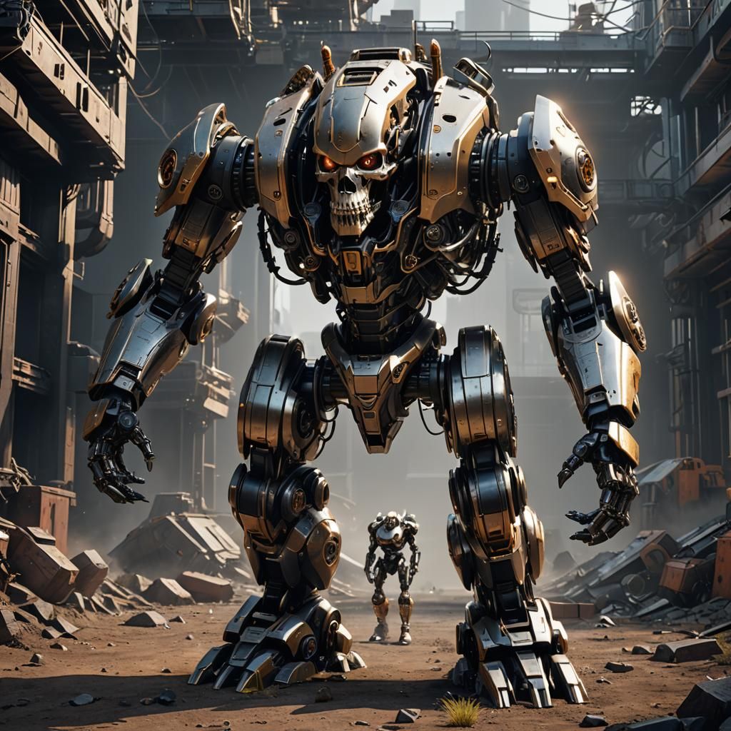 Futuristic Juggernaut Robot with Skull Head