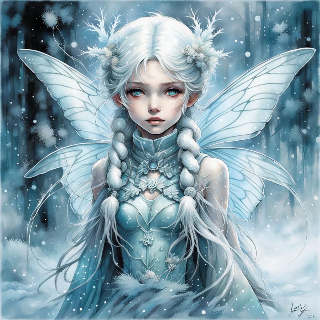 Frost Fairy in Winter Forest, Airbrush Art