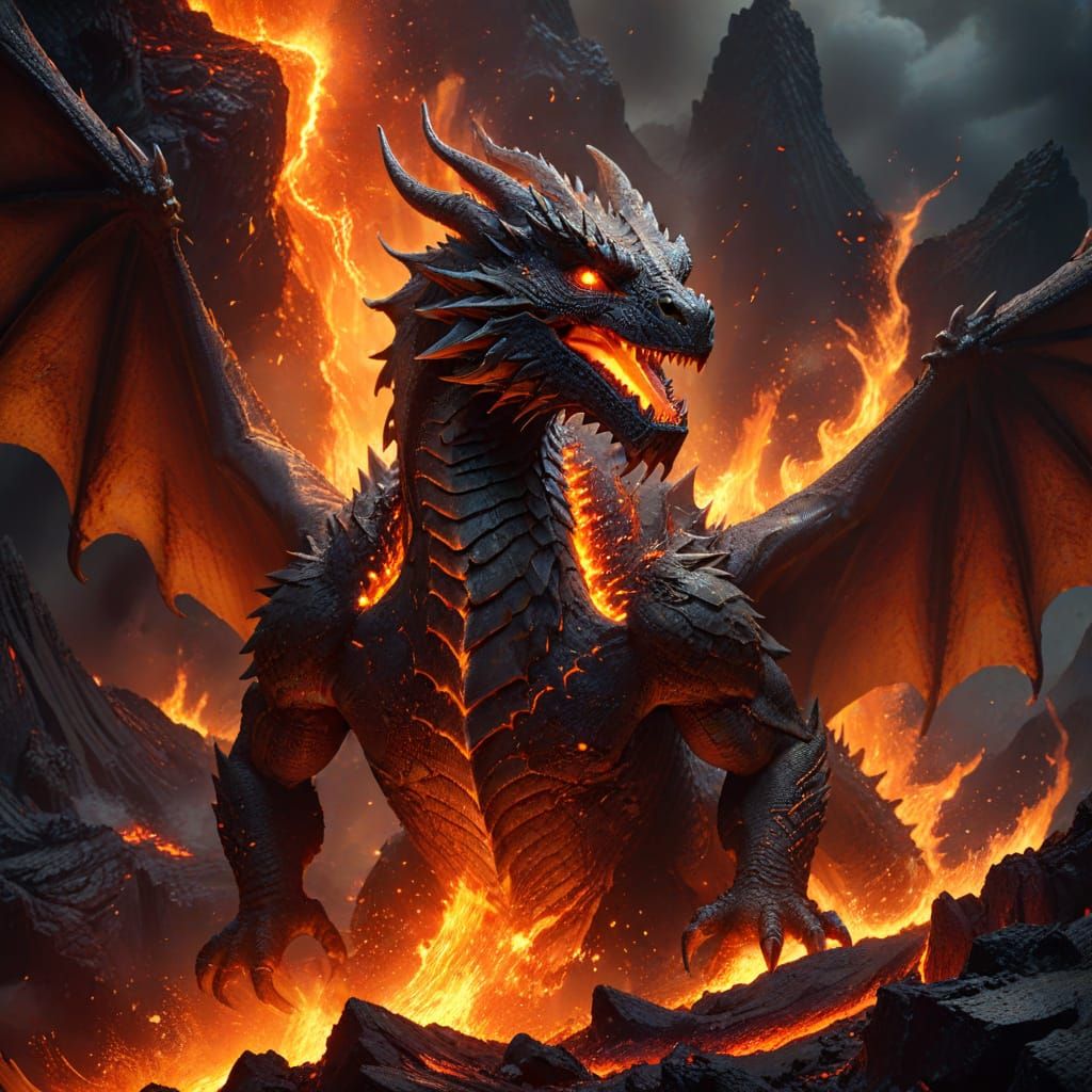 Dragon Emerges From Fiery Volcano in Hyper-Realistic Digital...