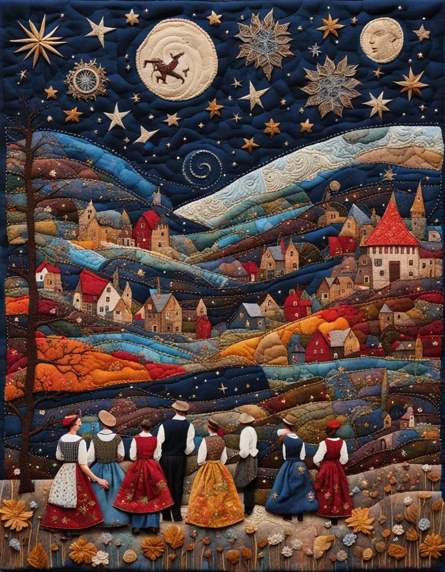 Oktoberfest Fabric Collage with Embroidery and Vintage Eleme...