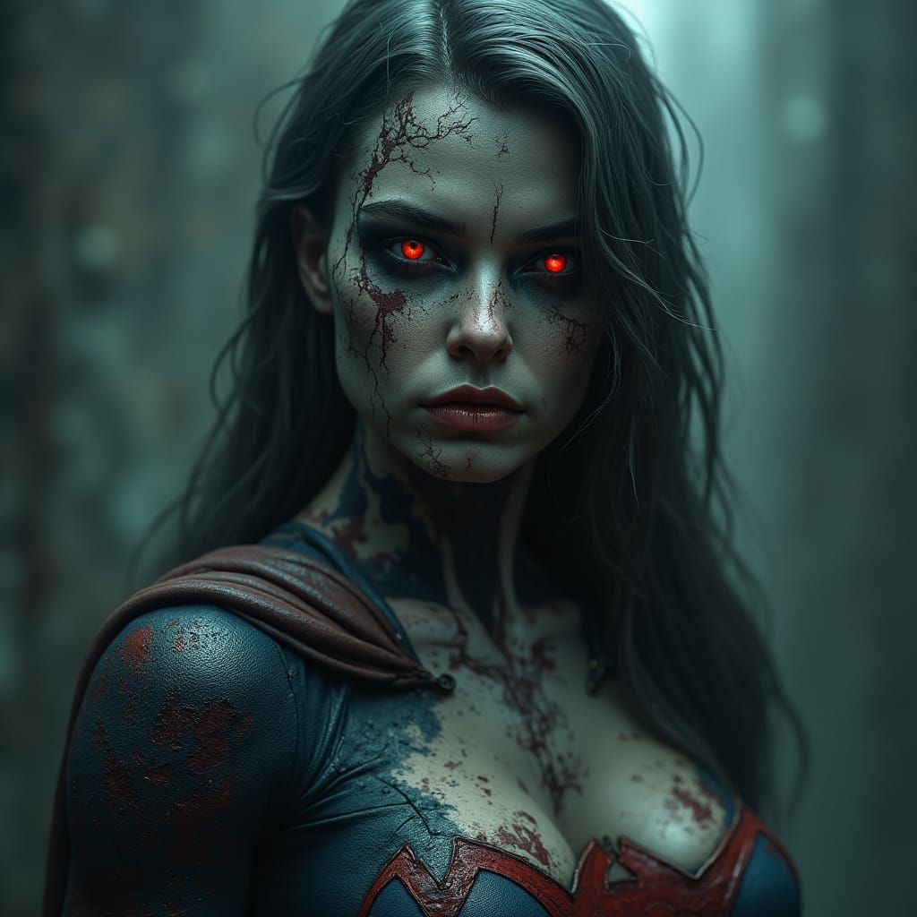 Zombie Supergirl: Hyperrealistic Portrait in Dark Surreal St...