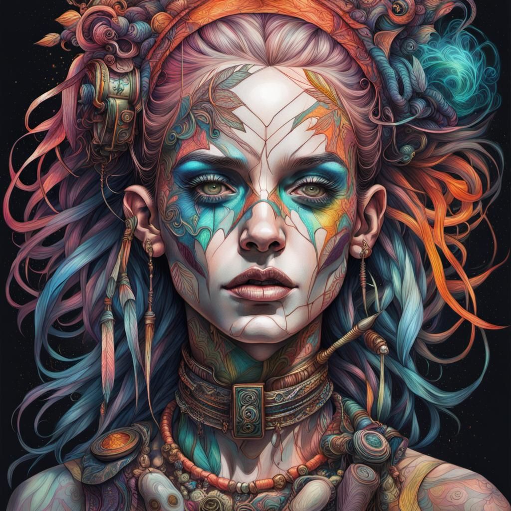 Neon Color Wheel in Colored Pencil Style