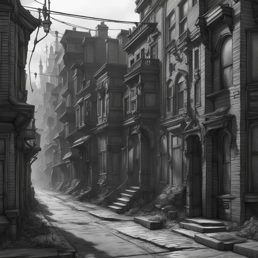 Deserted Street Illustration in Charles Addams Style