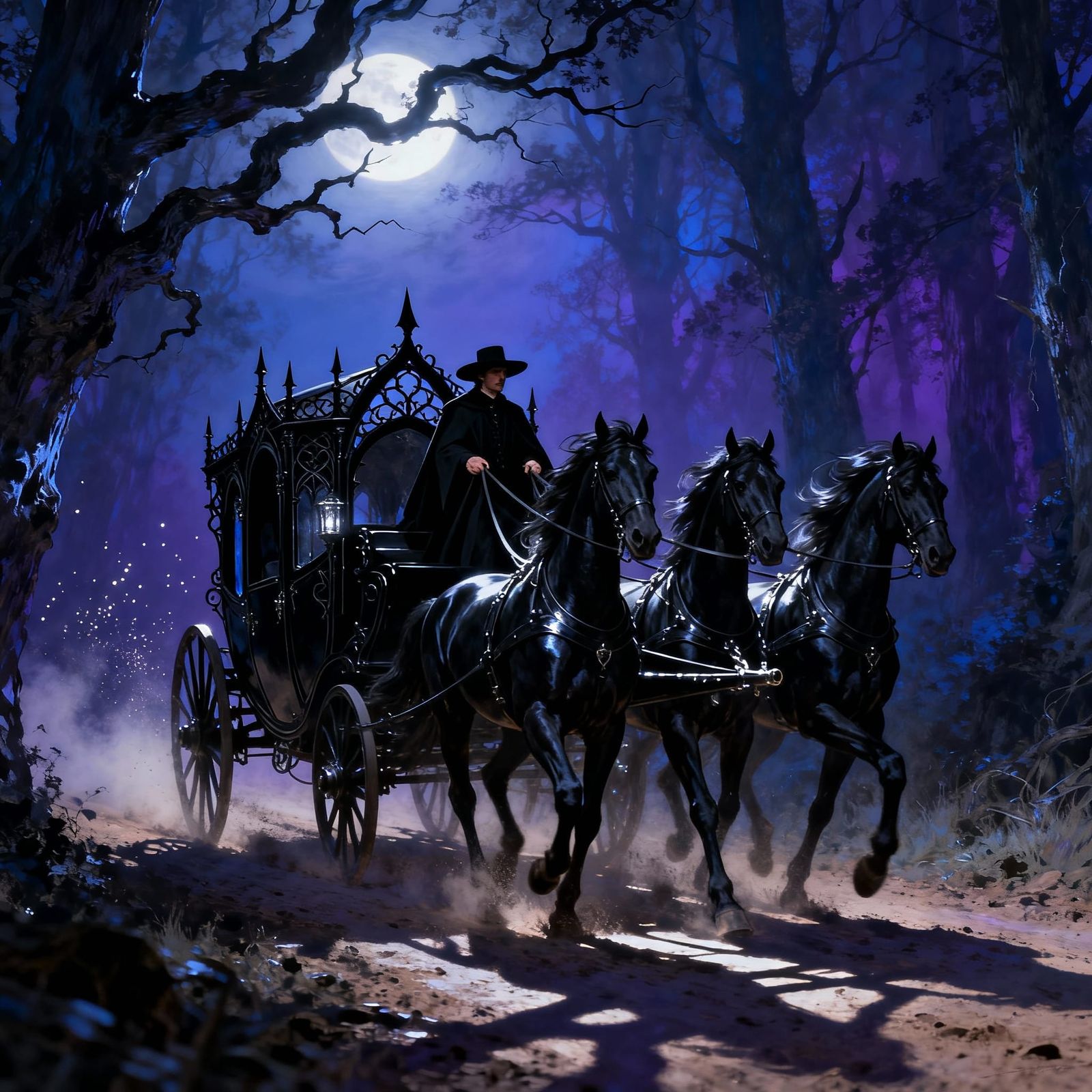 Gothic Moonlight Coach in Hyperrealistic Style