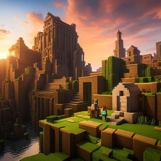 Minecraft Landscape in 3D Game Cinematic Style