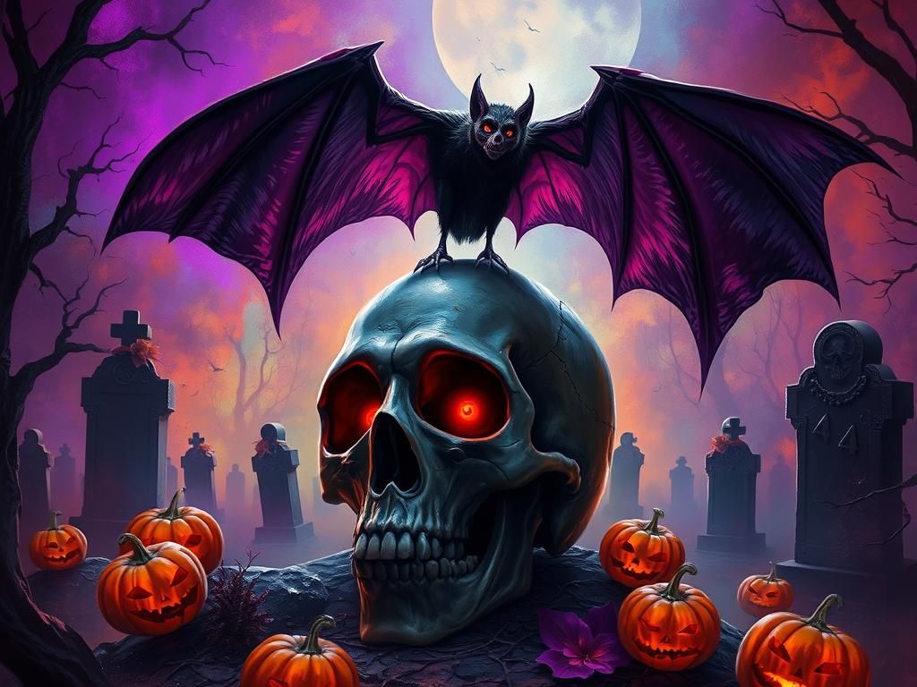 Vampire Bat on Skull in Dark Fantasy Style