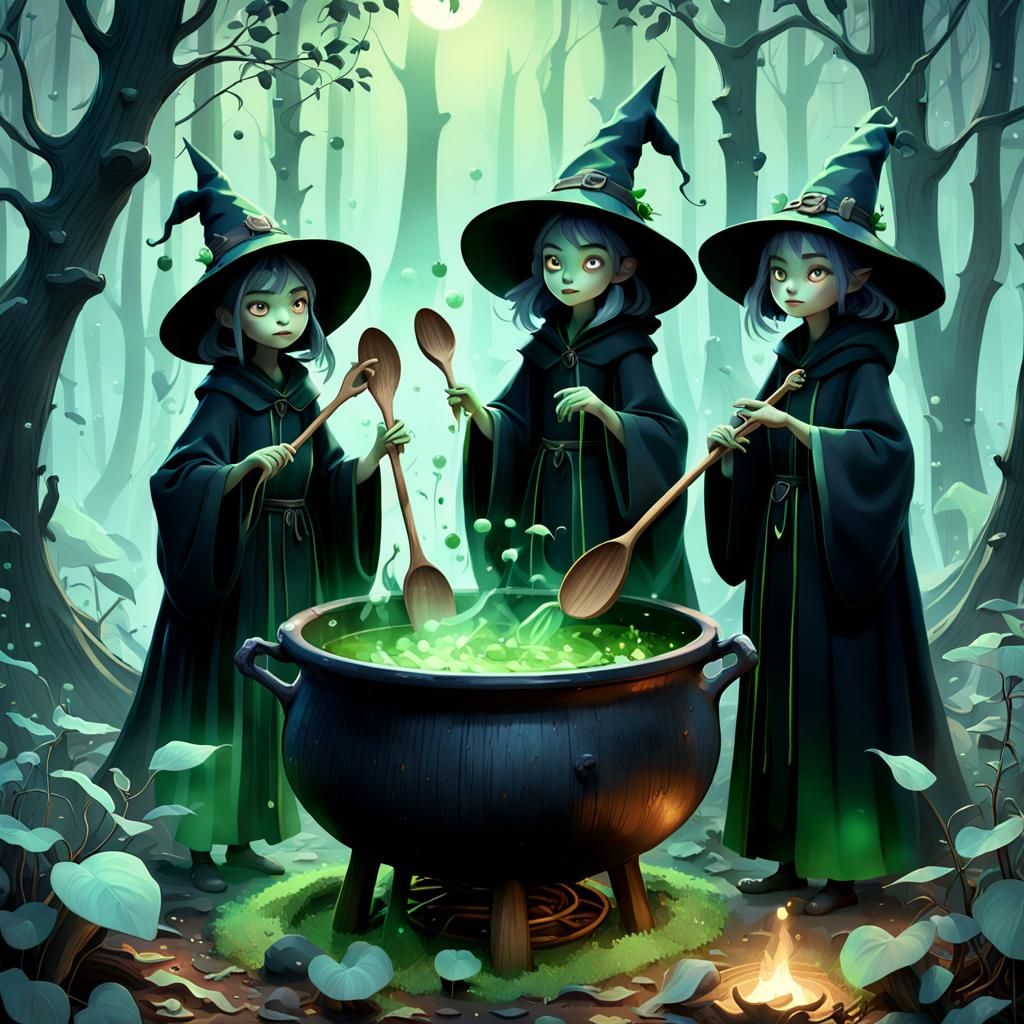 Frog Witches Brewing Potion in Eucalyptus Grove, 3D Animatio...