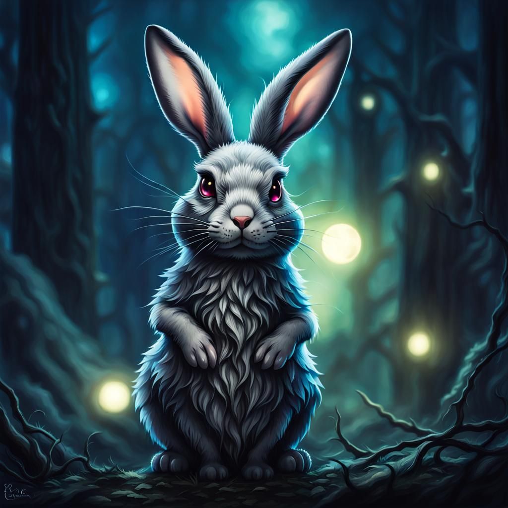 Eldritch Rabbit in Dystopian World: Watercolor Style