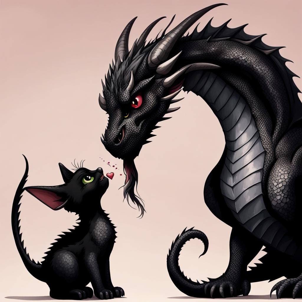Dragon's Gentle Kiss: A Kitten's Unexpected Friend