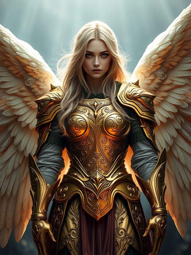 Fallen Angel in Golden Armor: A Digital Masterpiece
