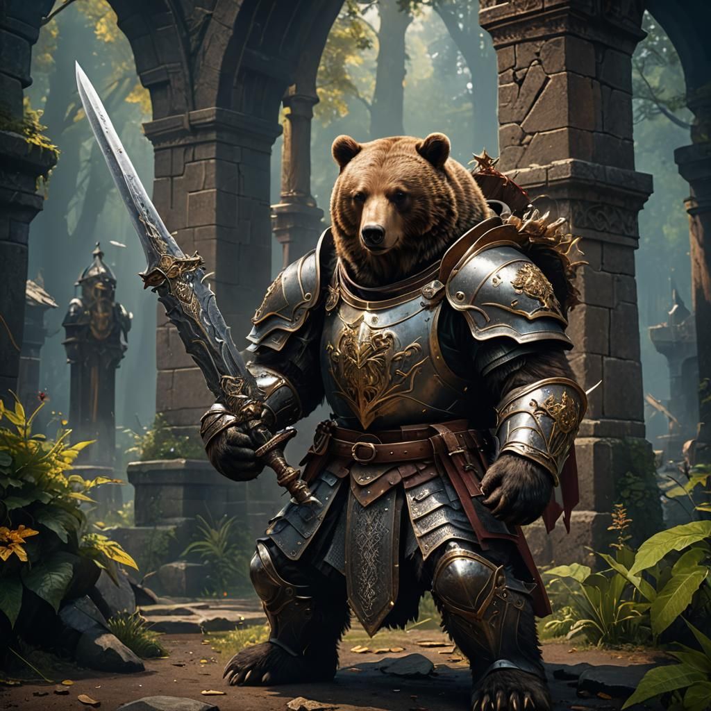 Bear Knight with Sword, Fantasy Concept Art
