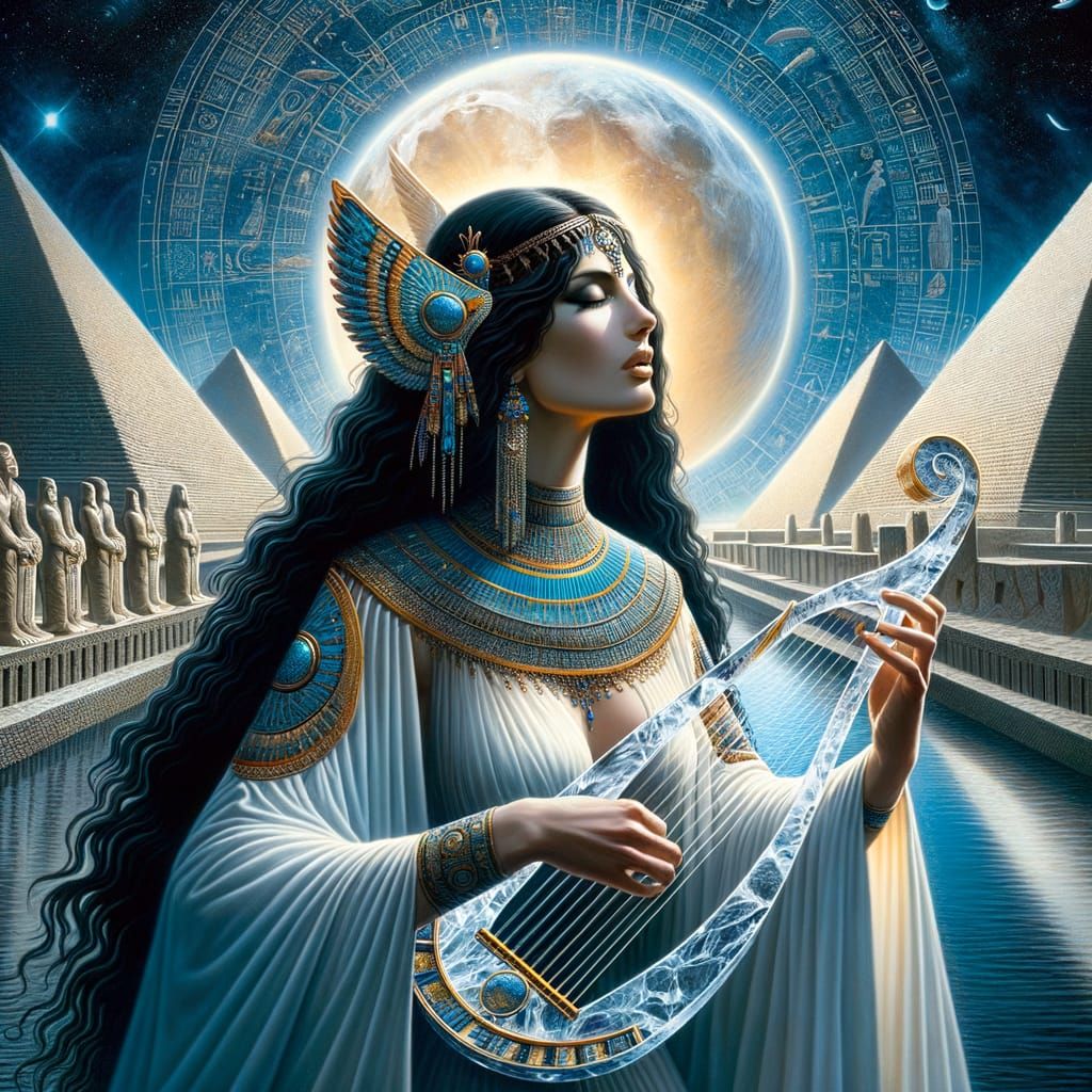 Spiritual Singer-Priestess Playing Crystal Lyre