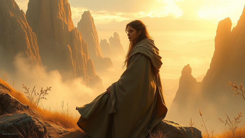 Mystical Figure in Dreamlike Landscape as Oil Painting