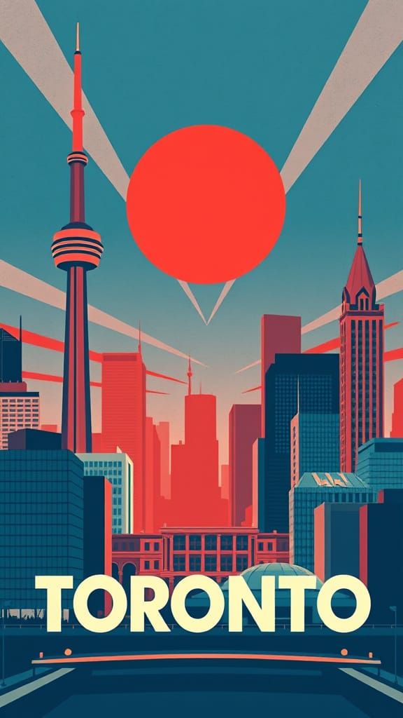 Toronto Propaganda Cityscape in Retro Futurist Style