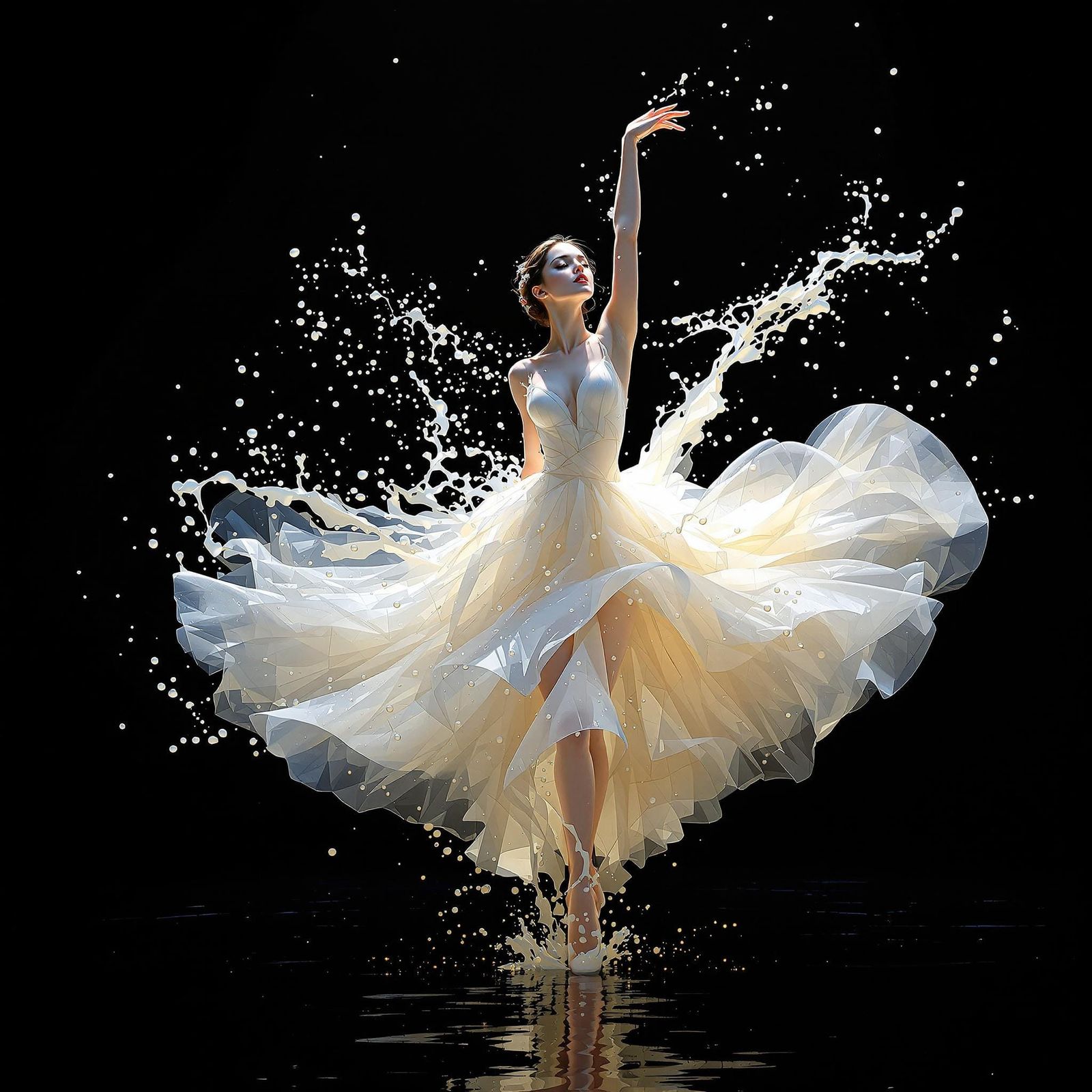 Weightless Ballerina in Diaphanous Milk-Painted Gown