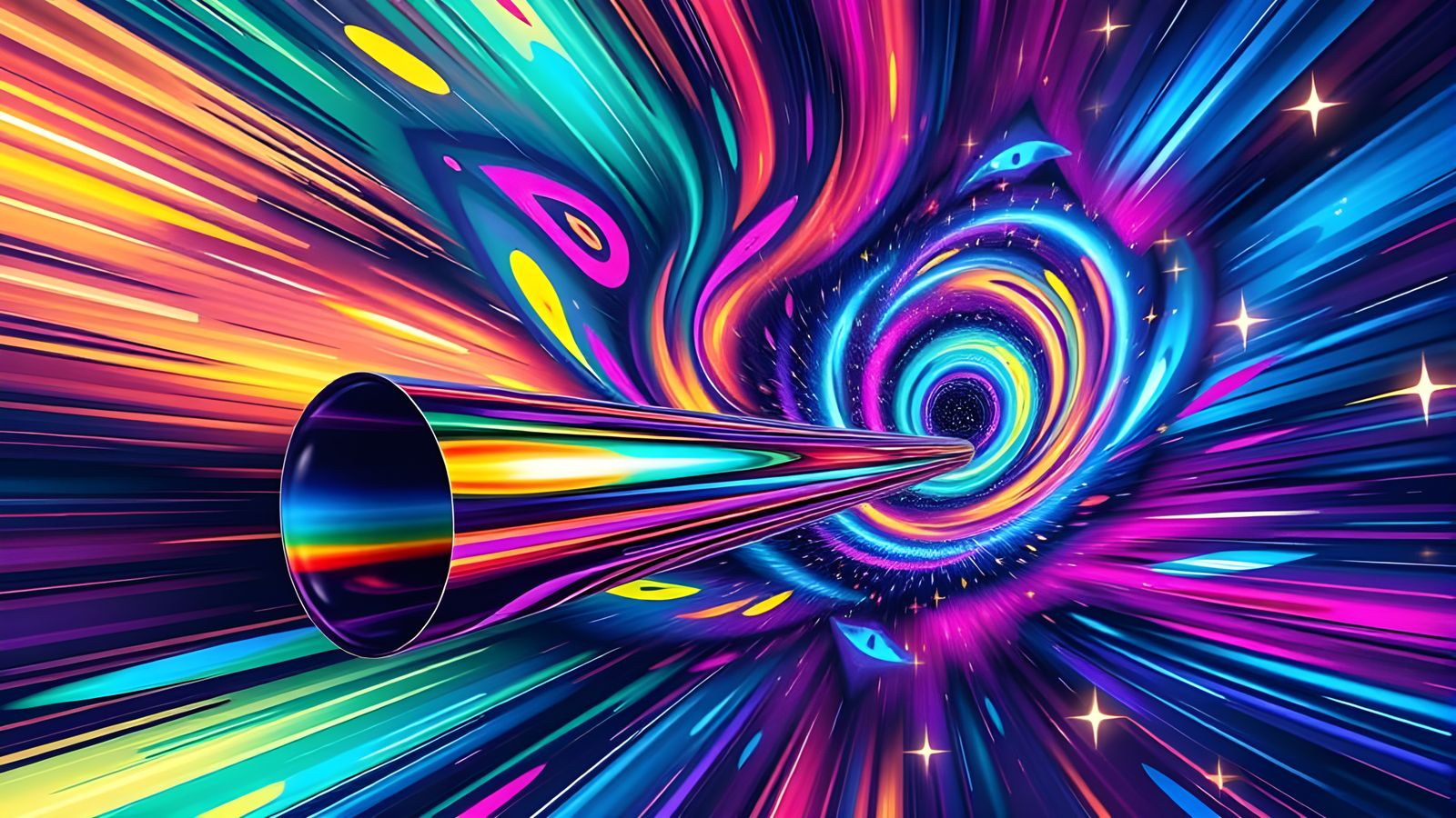 Sleek High-Velocity Racing Ship in a Vibrant Iridescent Vort...