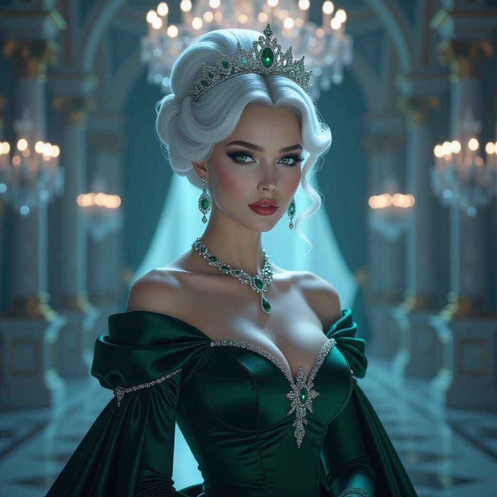 Regal Queen with Marble Hairstyle in Baroque Gown