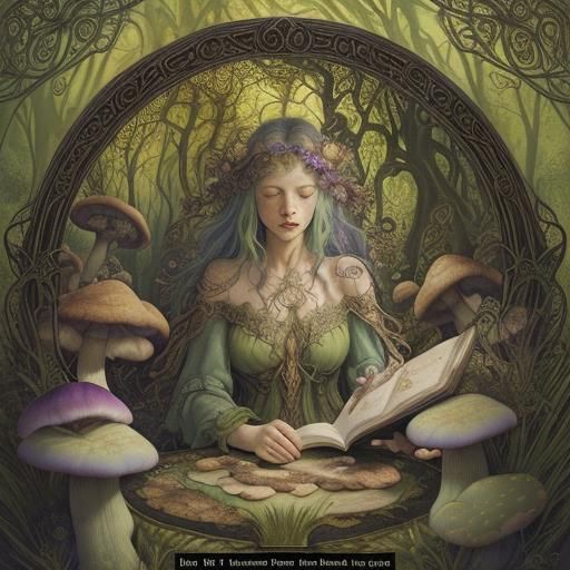 fairy sitting in a ring of mushrooms