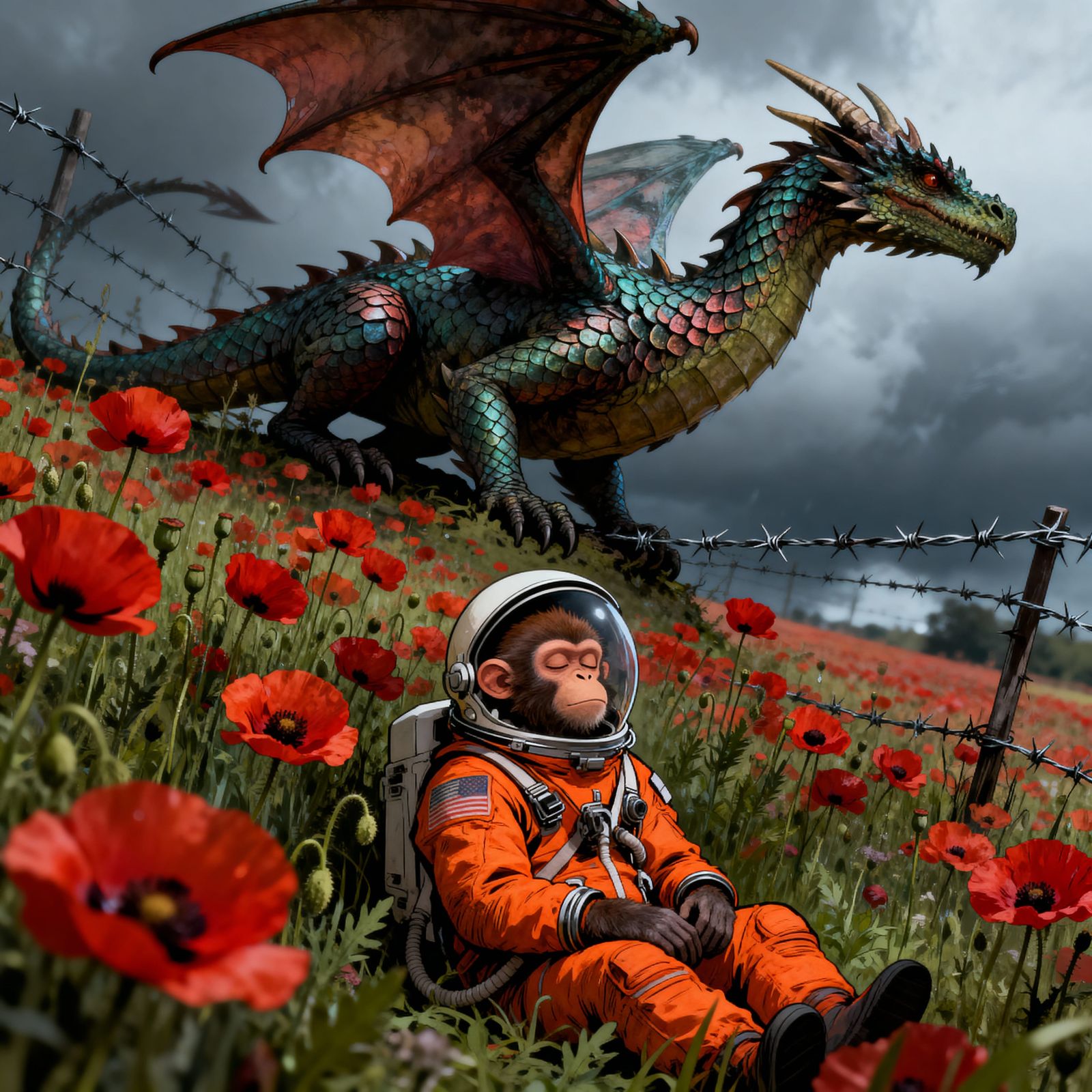 Whimsical Dragon and Monkey in Space, Comic Art Style