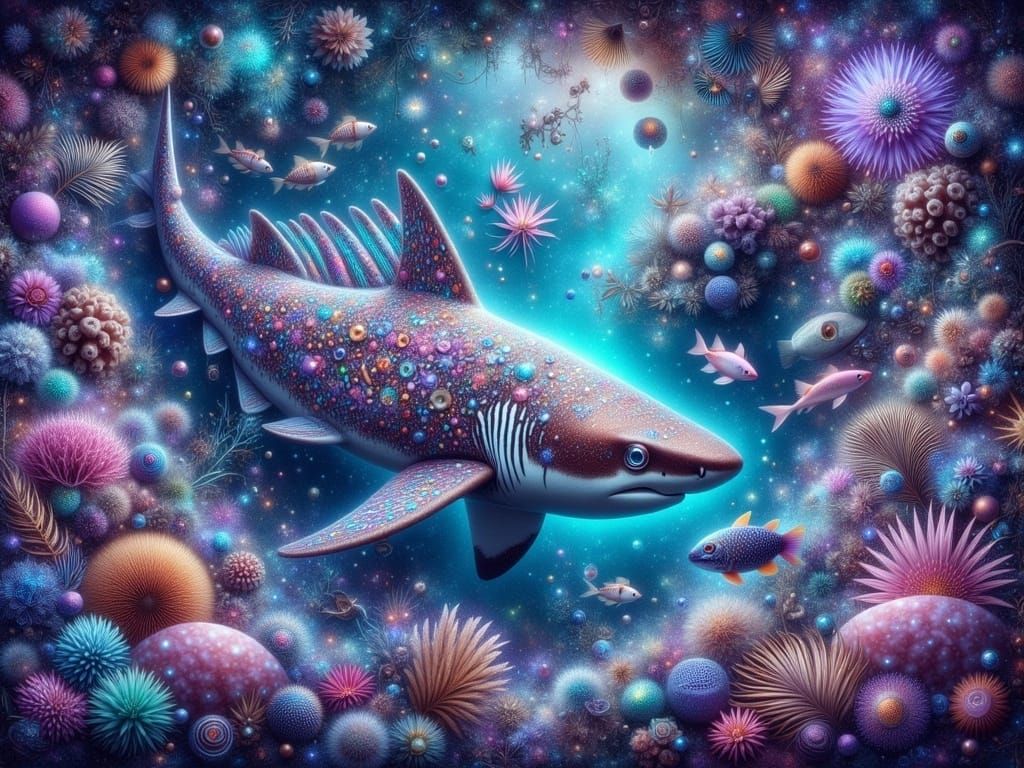 Vibrant Shark in Tropical Mystic Aura