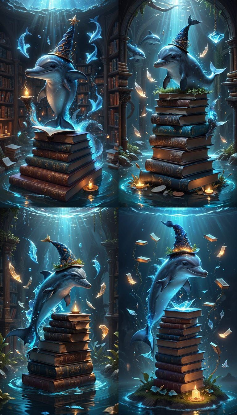 Whimsical Dolphin Wizard on Book Island