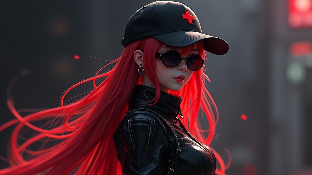 Anime Girl with Swiss Cap in a Futuristic Style