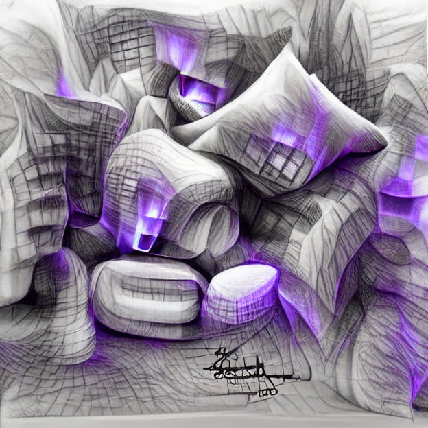Abstract Charcoal Living Room with Purple Lighting