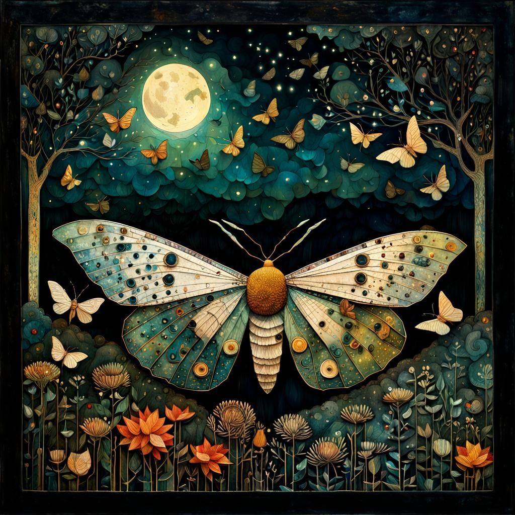 Moths in Moonlight: Intricate 3D Collage Art